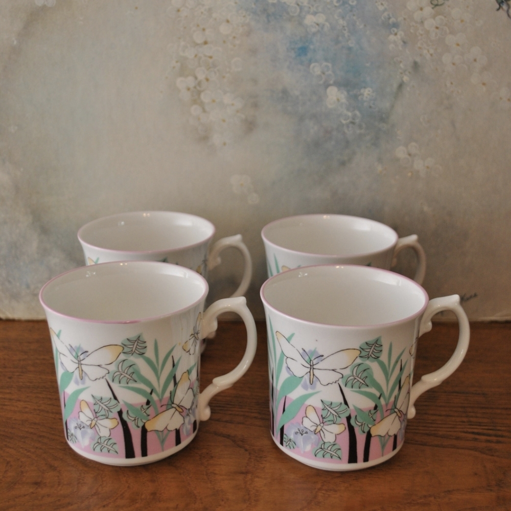 Vintage Butterfly Mugs Bone China